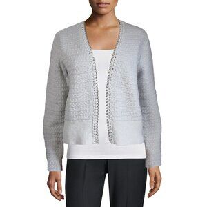 Elie Tahari Women’s Cardigan Silver Chain Trim Long Sleeve Jacquard Knit Jacket